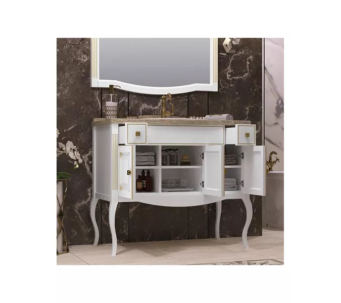 Тумба напольная с раковиной  OPADIRIS Лаура - 120 Белый матовый с бежевой патиной/swarovski золото, Выбрать цвет: Белый/золото, Выбрать размер: 100, изображение 3