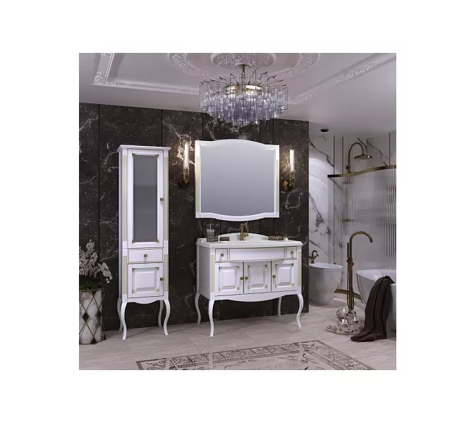 Пенал напольный OPADIRIS Лаура правый белый матовый с бежевой патиной/swarovski золото, Ориентация: Правая, Выбрать цвет: Белый/золото, изображение 5