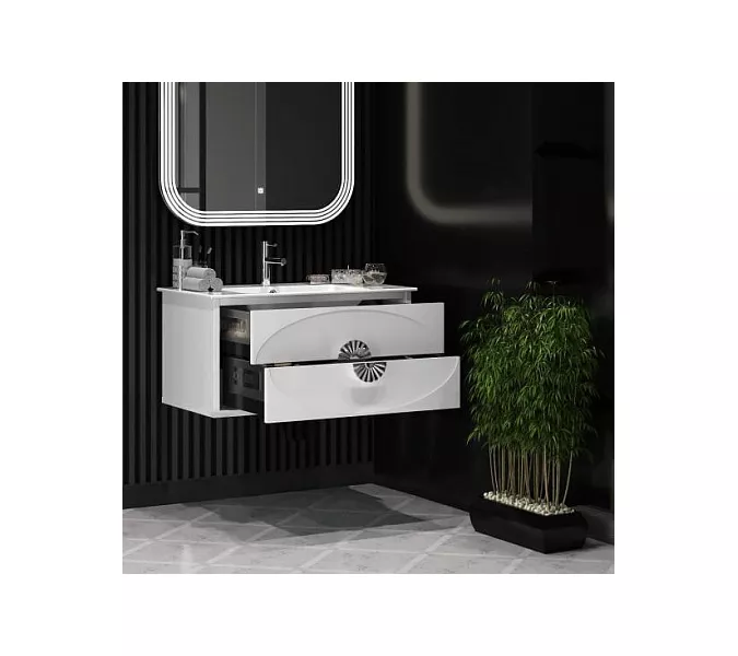 Тумба с раковиной подвесная  OPADIRIS Ибица-90 Белый/Хром, Выбрать цвет: Белый/хром, Выбрать размер: 90, изображение 5