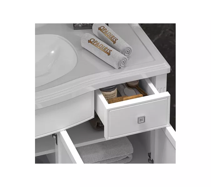 Тумба напольная с раковиной OPADIRIS Лаура -120  Белый матовый/swarovski хром, Выбрать цвет: Белый / Хром, Выбрать размер: 120, изображение 5