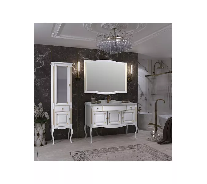 Тумба напольная с раковиной  OPADIRIS Лаура - 120 Белый матовый с бежевой патиной/swarovski золото, Выбрать цвет: Белый/золото, Выбрать размер: 120, изображение 7