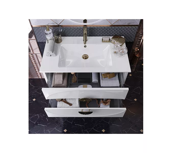 Тумба с раковиной подвесная OPADIRIS Ибица-90 Белый/Золото, Выбрать цвет: Белый/золото, Выбрать размер: 90, изображение 6