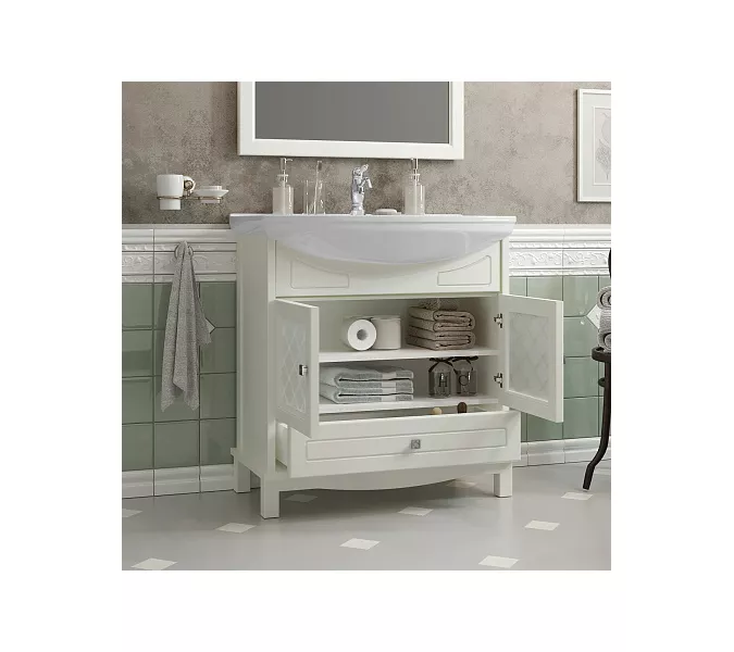 Тумба с раковиной OPADIRIS  Омега  слон.кость, Выбрать цвет: Слоновая кость, Выбрать размер: 75, изображение 3