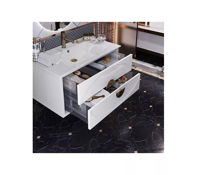 Тумба с раковиной подвесная OPADIRIS Ибица-90 Белый/Золото, Выбрать цвет: Белый/золото, Выбрать размер: 90, изображение 7