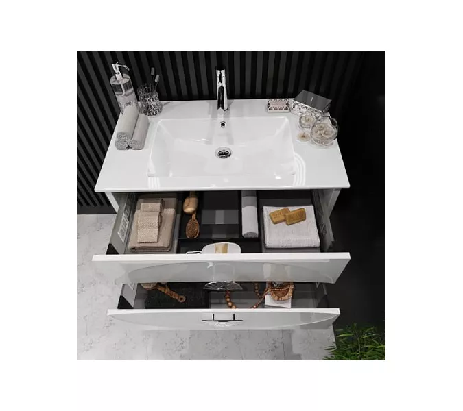 Тумба с раковиной подвесная  OPADIRIS Ибица-90 Белый/Хром, Выбрать цвет: Белый/хром, Выбрать размер: 90, изображение 6