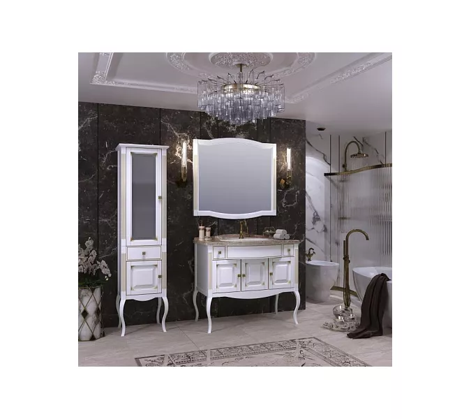 Тумба напольная с раковиной  OPADIRIS Лаура - 120 Белый матовый с бежевой патиной/swarovski золото, Выбрать цвет: Белый/золото, Выбрать размер: 100, изображение 7