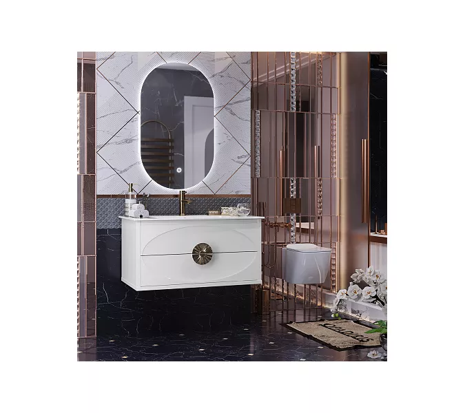 Тумба с раковиной подвесная OPADIRIS Ибица-90 Белый/Золото, Выбрать цвет: Белый/золото, Выбрать размер: 90, изображение 2
