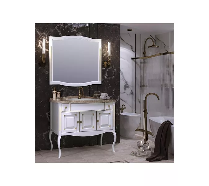 Тумба напольная с раковиной  OPADIRIS Лаура - 120 Белый матовый с бежевой патиной/swarovski золото, Выбрать цвет: Белый/золото, Выбрать размер: 100, изображение 6