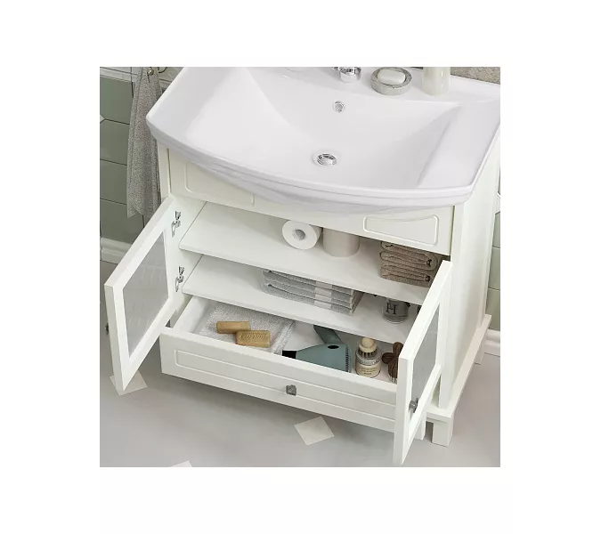 Тумба с раковиной OPADIRIS  Омега  слон.кость, Выбрать цвет: Слоновая кость, Выбрать размер: 75, изображение 4