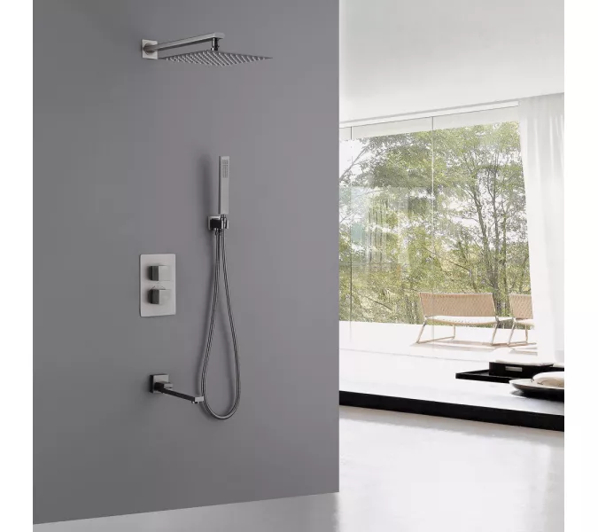 Душевая система ABBER Daheim AF8250NG скрытого монтажа с изливом, термостат, никель, Выбрать цвет: Никель, изображение 2