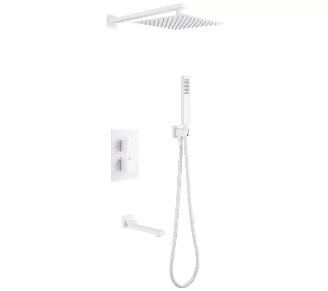 Душевая система ABBER Daheim AF8250W скрытого монтажа с изливом, термостат, белая матовая, Выбрать цвет: Белый матовый