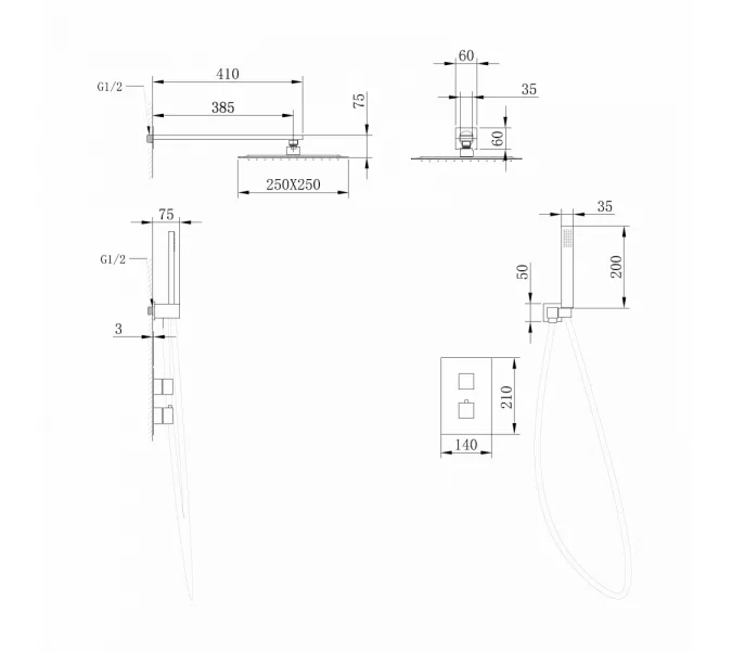 Душевая система ABBER Daheim AF8251NG скрытого монтажа без излива, термостат, никель, Выбрать цвет: Никель, изображение 3