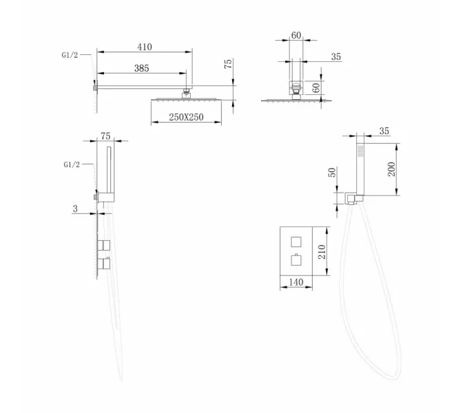 Душевая система ABBER Daheim AF8251W скрытого монтажа без излива, термостат,белый матовый, Выбрать цвет: Белый матовый, изображение 3
