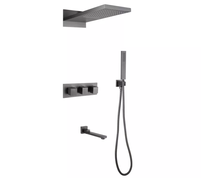 Душевая система ABBER Daheim AF8253NG скрытого монтажа с изливом, термостат, никель, Выбрать цвет: Никель