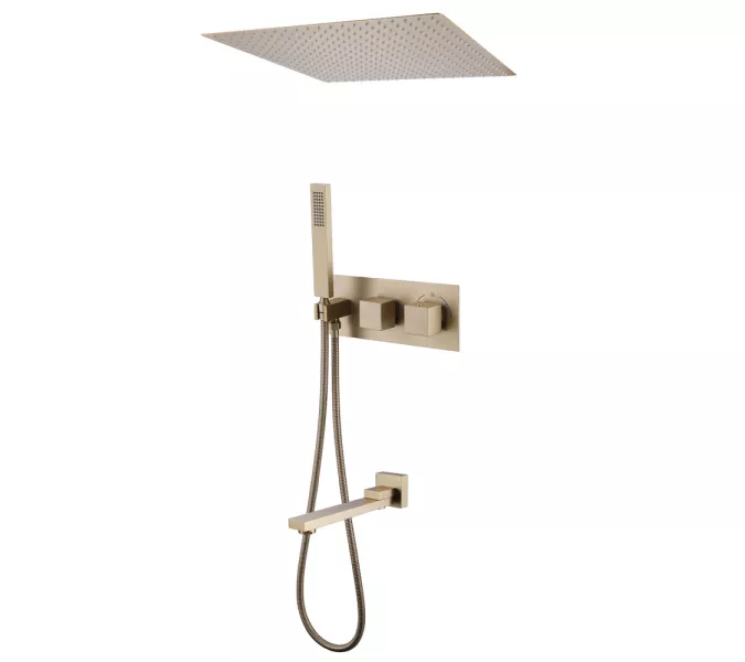 Душевая система ABBER Daheim AF8254G скрытого монтажа с изливом, термостат, золото матовое, Выбрать цвет: Золото матовое