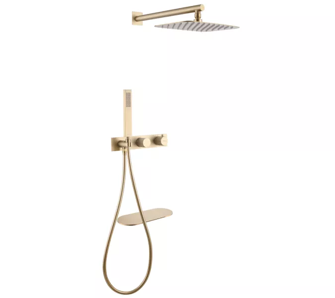 Душевая система ABBER Rund AF8750G скрытого монтажа с изливом, термостат, золото матовое, Выбрать цвет: Золото матовое