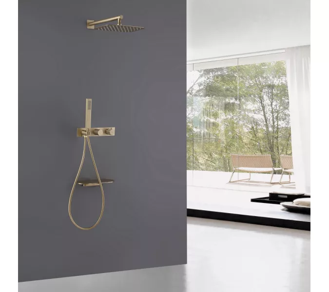 Душевая система ABBER Rund AF8750G скрытого монтажа с изливом, термостат, золото матовое, Выбрать цвет: Золото матовое, изображение 2