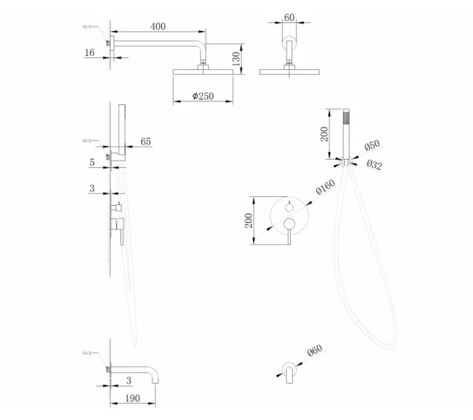 Душевая система ABBER Wasser Kreis AF8117NG скрытого монтажа с изливом, никель, Выбрать цвет: Никель, изображение 3