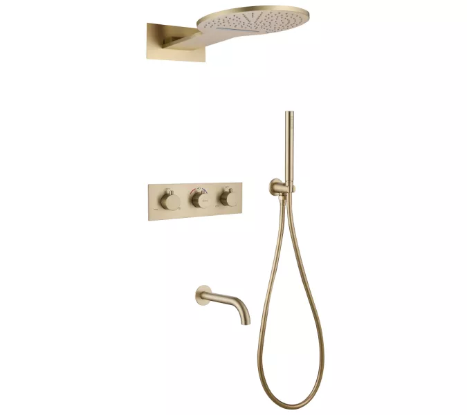 Душевая система ABBER Wasser Kreis AF8150G скрытого монтажа с изливом, термостат, золото матовое, Выбрать цвет: Золото матовое