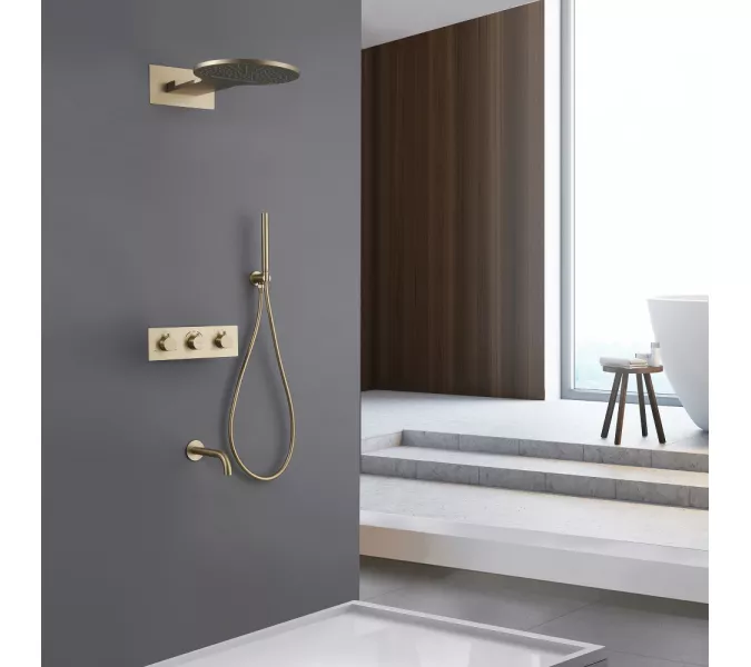 Душевая система ABBER Wasser Kreis AF8150G скрытого монтажа с изливом, термостат, золото матовое, Выбрать цвет: Золото матовое, изображение 2