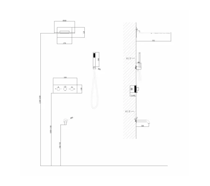 Душевая система ABBER Wasser Kreis AF8150G скрытого монтажа с изливом, термостат, золото матовое, Выбрать цвет: Золото матовое, изображение 4