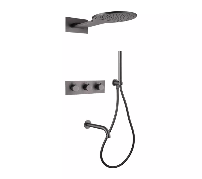Душевая система ABBER Wasser Kreis AF8150NG скрытого монтажа с изливом, термостат, никель, Выбрать цвет: Никель