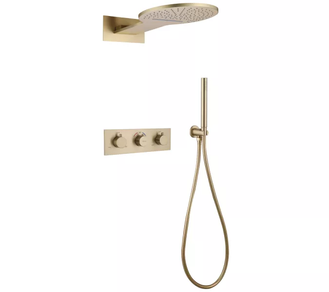 Душевая система ABBER Wasser Kreis AF8151G скрытого монтажа без излива, термостат, золото матовое, Выбрать цвет: Золото матовое