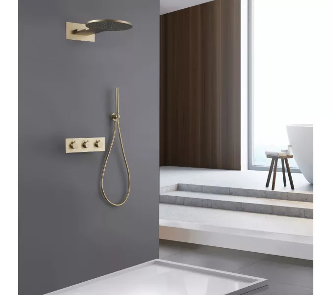 Душевая система ABBER Wasser Kreis AF8151G скрытого монтажа без излива, термостат, золото матовое, Выбрать цвет: Золото матовое, изображение 2