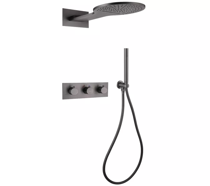 Душевая система ABBER Wasser Kreis AF8151NG скрытого монтажа без излива, термостат, никель, Выбрать цвет: Никель