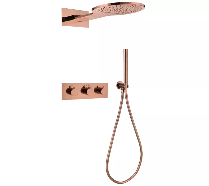 Душевая система ABBER Wasser Kreis AF8151RG скрытого монтажа без излива, термостат, розовое золото, Выбрать цвет: Розовое золото