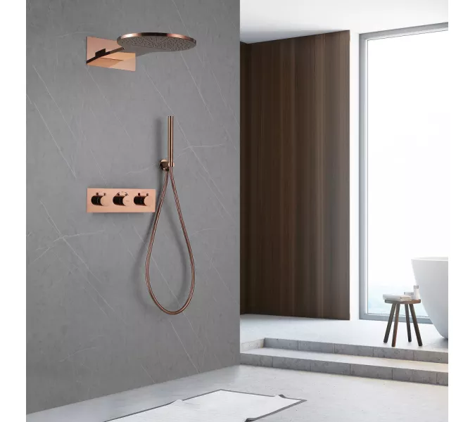 Душевая система ABBER Wasser Kreis AF8151RG скрытого монтажа без излива, термостат, розовое золото, Выбрать цвет: Розовое золото, изображение 2
