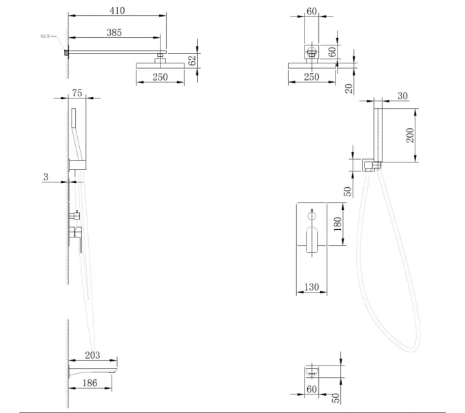 Душевая система ABBER Weiss Insel AF8017 скрытого монтажа с изливом, хром, Выбрать цвет: Хром, изображение 3