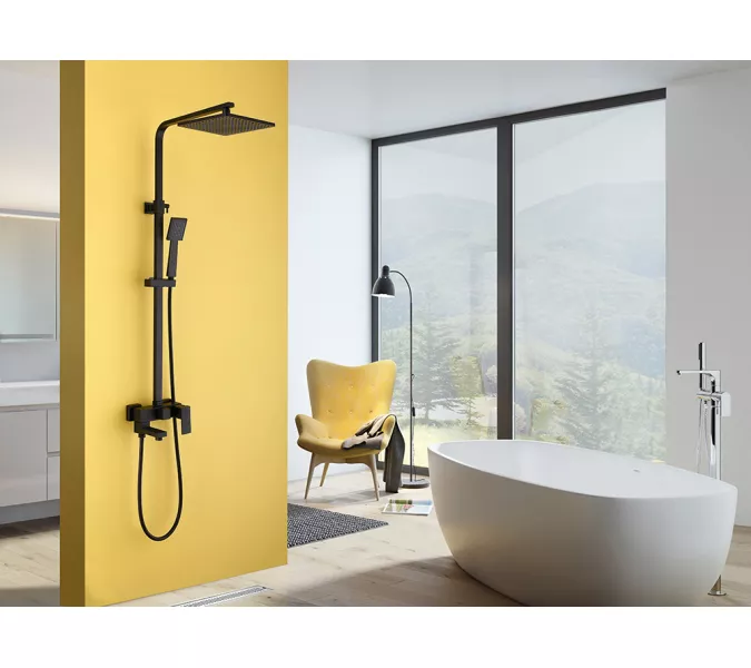 Душевая стойка ABBER Daheim AF8216BL с изливом, черный матовый, Выбрать цвет: Черный матовый, Регулируемая высота: 900-1450, изображение 2