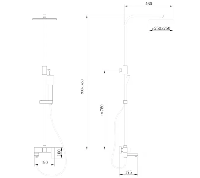 Душевая стойка ABBER Daheim AF8216BL с изливом, черный матовый, Выбрать цвет: Черный матовый, Регулируемая высота: 900-1450, изображение 4