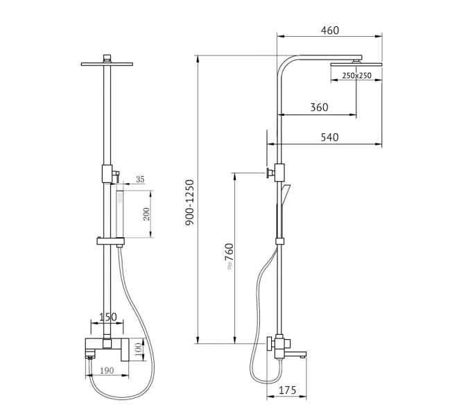 Душевая стойка ABBER Daheim AF8216, Выбрать цвет: Никель, Регулируемая высота: 900-1250, изображение 3