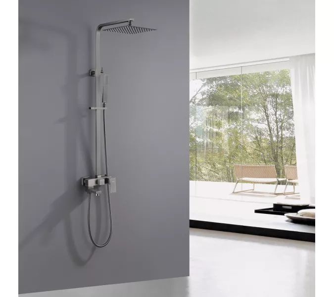 Душевая стойка ABBER Daheim AF8216NGL с изливом, никель, Выбрать цвет: Никель, Регулируемая высота: 850-1450, изображение 2