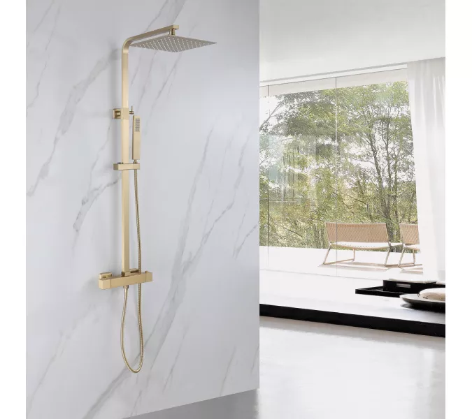 Душевая стойка ABBER Daheim AF8260GL с термостатом без излива, золото матовое, Выбрать цвет: Золото матовое, изображение 2