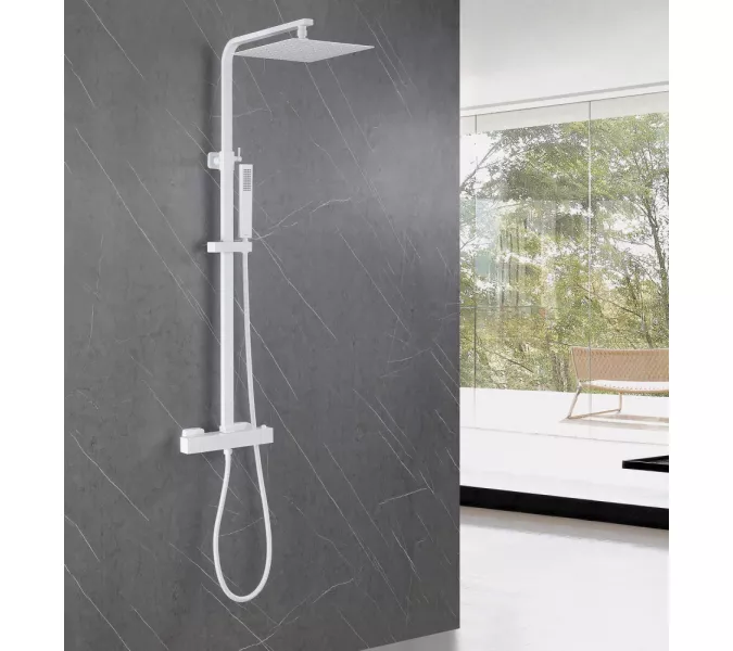 Душевая стойка ABBER Daheim AF8260WL с термостатом без излива, белый матовый, Выбрать цвет: Белый матовый, изображение 2