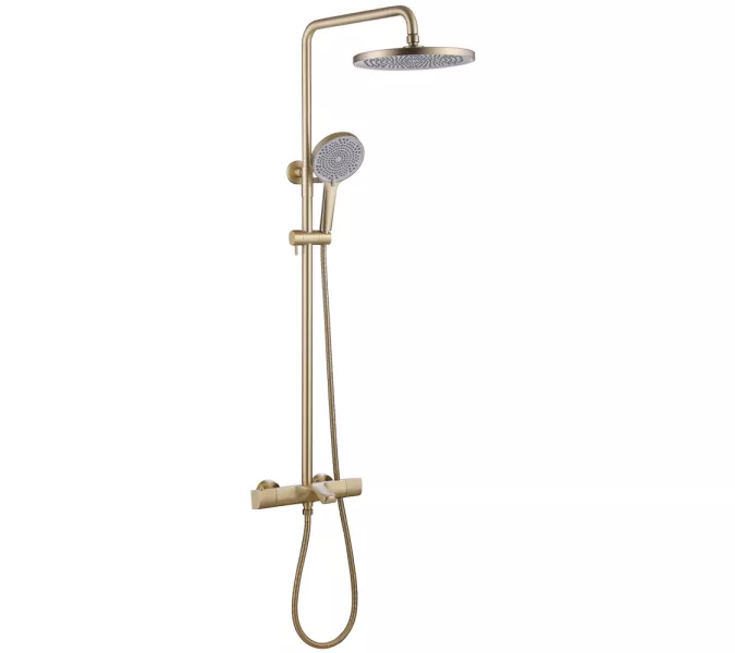 Душевая стойка ABBER Thermostat AF8516GL с термостатом и изливом, золото матовое, Выбрать цвет: Золото матовое, Регулируемая высота: 900-1430