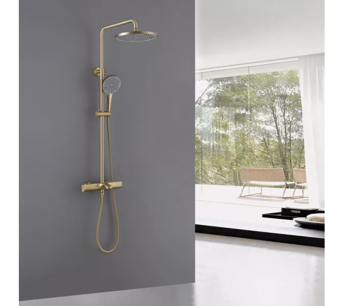 Душевая стойка ABBER Thermostat AF8516GL с термостатом и изливом, золото матовое, Выбрать цвет: Золото матовое, Регулируемая высота: 900-1430, изображение 2