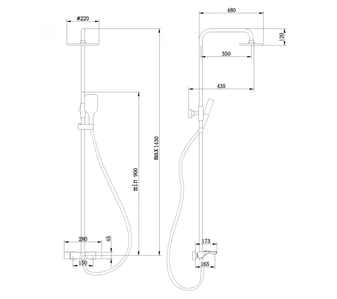 Душевая стойка ABBER Thermostat AF8516GL с термостатом и изливом, золото матовое, Выбрать цвет: Золото матовое, Регулируемая высота: 900-1430, изображение 3