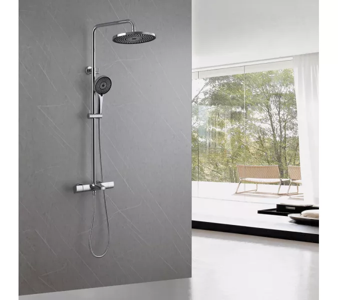 Душевая стойка ABBER Thermostat AF8516L с термостатом и изливом, хром, Выбрать цвет: Хром, Регулируемая высота: 860-1430, изображение 2