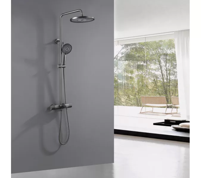 Душевая стойка ABBER Thermostat AF8516NG с термостатом и изливом, никель, Выбрать цвет: Никель, Регулируемая высота: 850-1150, изображение 2