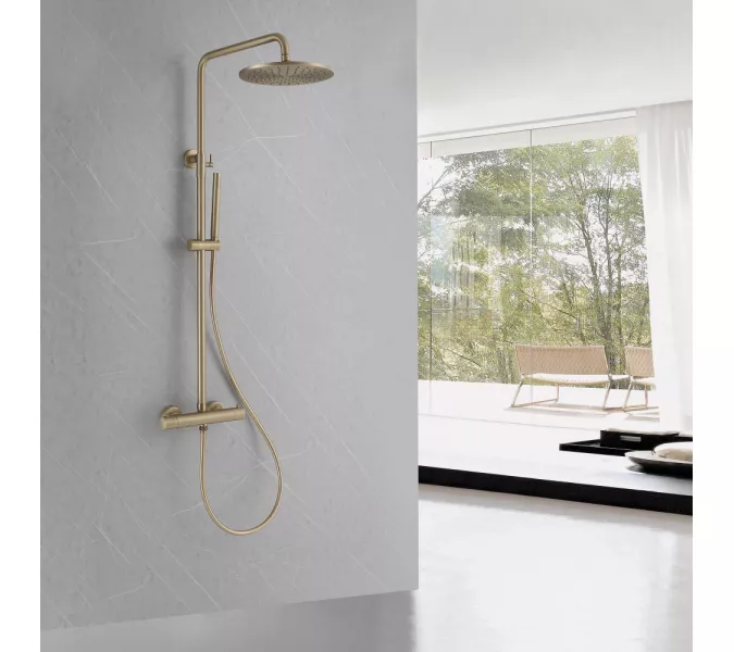Душевая стойка ABBER Wasser Kreis AF8160GL с термостатом без излива, золото матовое, Выбрать цвет: Золото матовое, изображение 2
