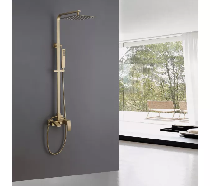 Душевая стойка ABBER Wasserfall AF8616G с изливом, золото матовое, Выбрать цвет: Золото матовое, Регулируемая высота: 900-1250, изображение 2