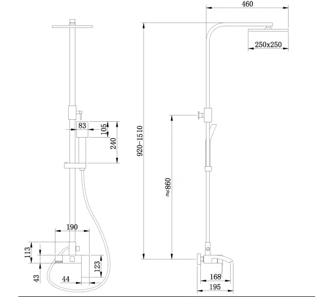 Душевая стойка ABBER Wasserfall AF8616SPL с изливом, сатин, Выбрать цвет: Сатин, Регулируемая высота: 920-1510, изображение 3