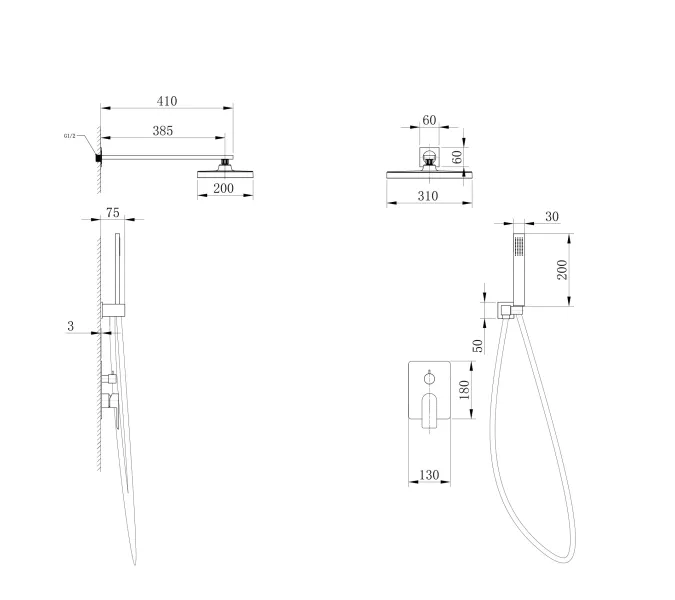 Душевая система ABBER Weiss Insel AF8018FW скрытого монтажа без излива, белый матовый, Выбрать цвет: Белый матовый, изображение 3