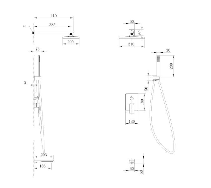 Душевая система ABBER Weiss Insel AF8017FW скрытого монтажа с изливом, белый матовый, Выбрать цвет: Белый матовый, изображение 3