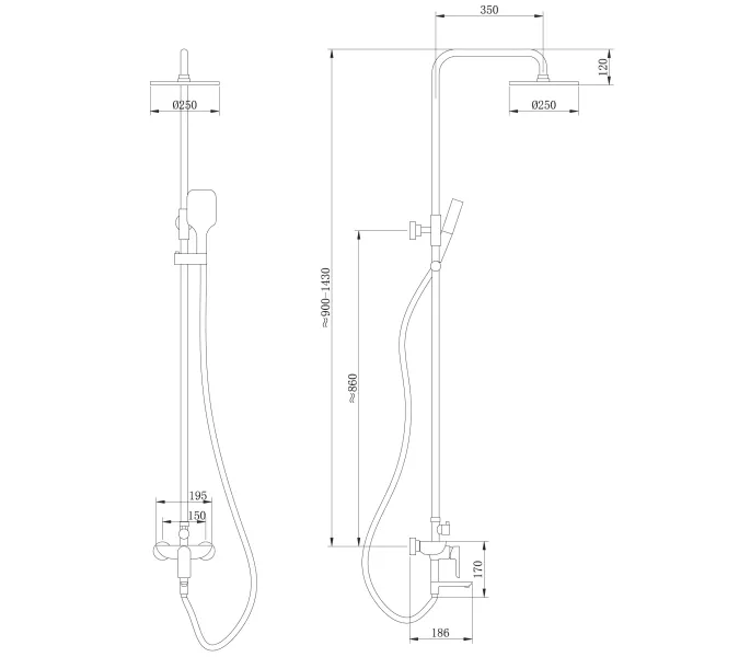 Душевая стойка ABBER Weiss Insel AF8016N с изливом, хром, Выбрать цвет: Хром, изображение 3