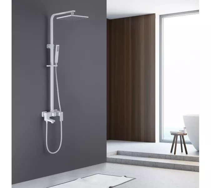 Душевая стойка ABBER Daheim AF8216, Выбрать цвет: Белый матовый, Регулируемая высота: 850-1450, изображение 2